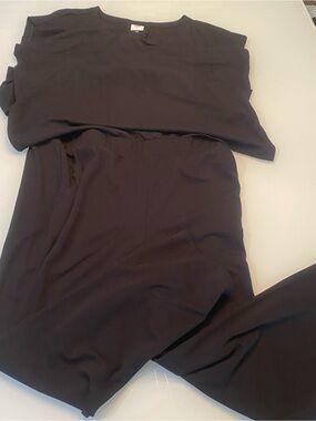 Cabi Easygoing Jumpsuit Black Knit Wide Leg Short Sleeve Easy On Pockets Large L